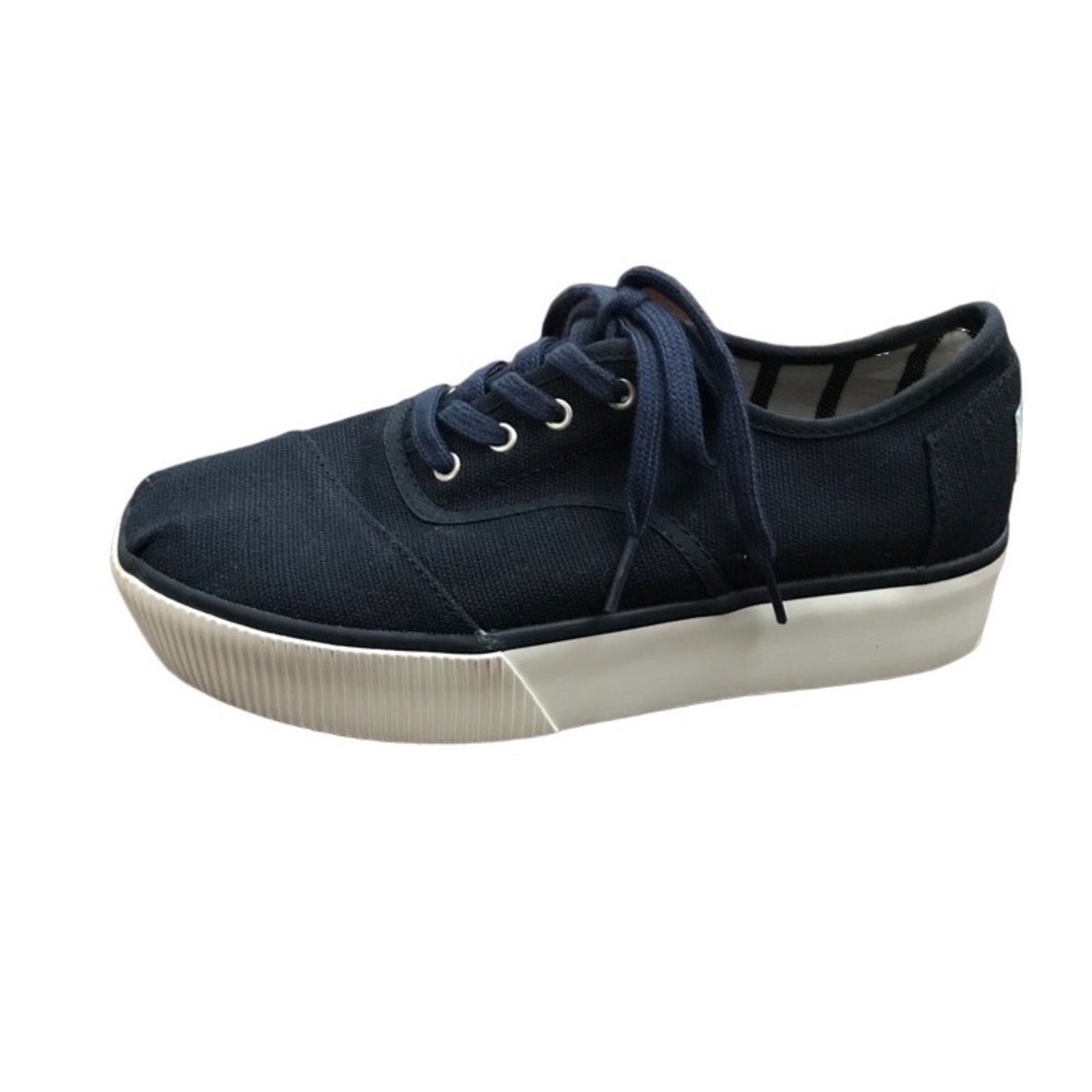 Toms Navy Canvas Lace-Up Platform Sneakers
